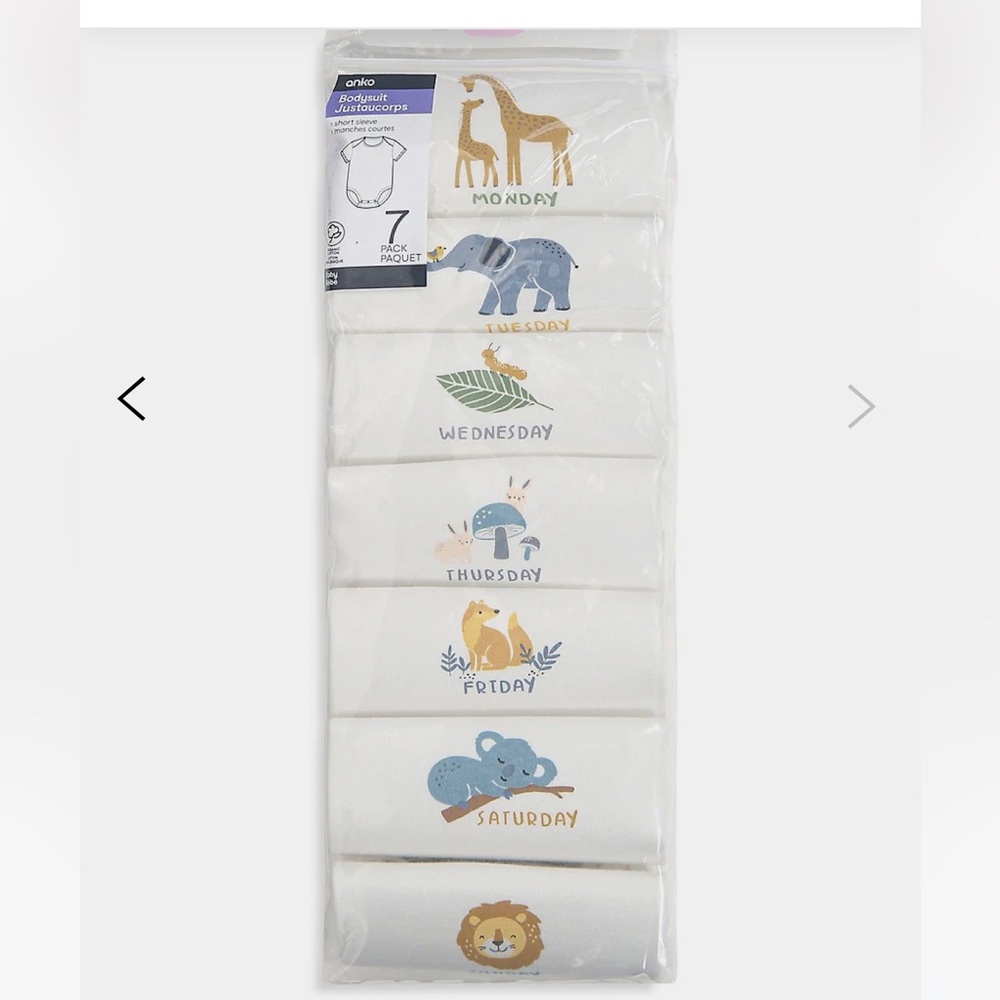 ANKO Baby's 7-Pack Organic 100% Cotton Short-Sleeve Bodysuits SIZE 3-6 mth NWT